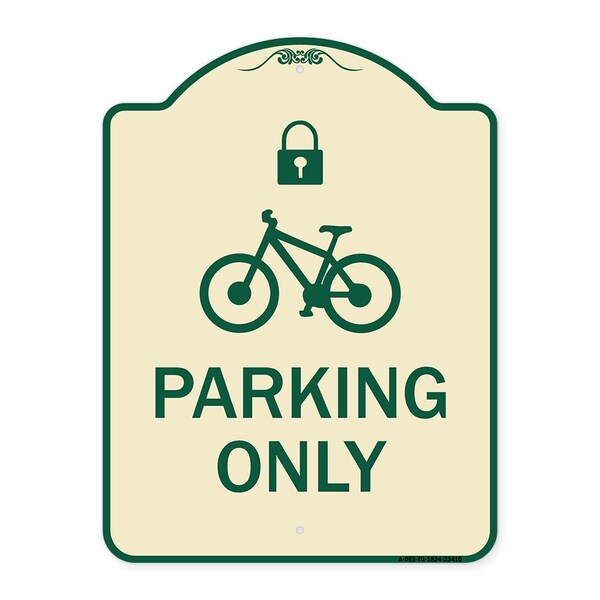 Parking With Cycle and Lock Symbol Heavy-Gauge Aluminum Architectural Sign, 24" x 18", TG-1824-23410